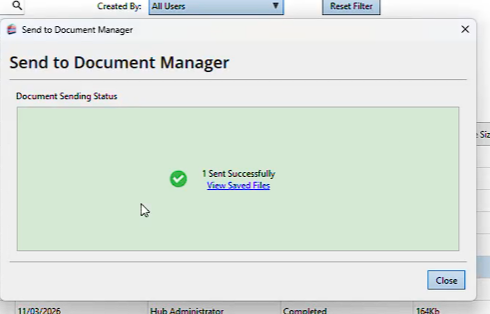 Confirmation that documents were sent to Engager
